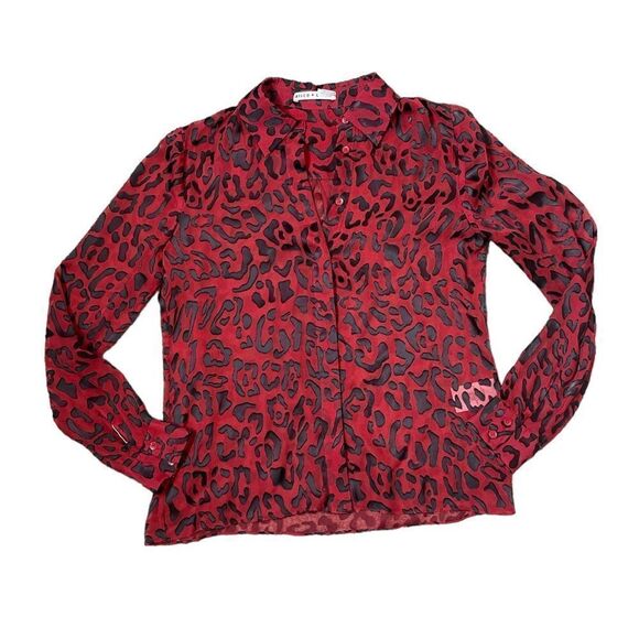 Alice + Olivia Red Willa Placket Leopard Burnout Blouse - Picture 11 of 15